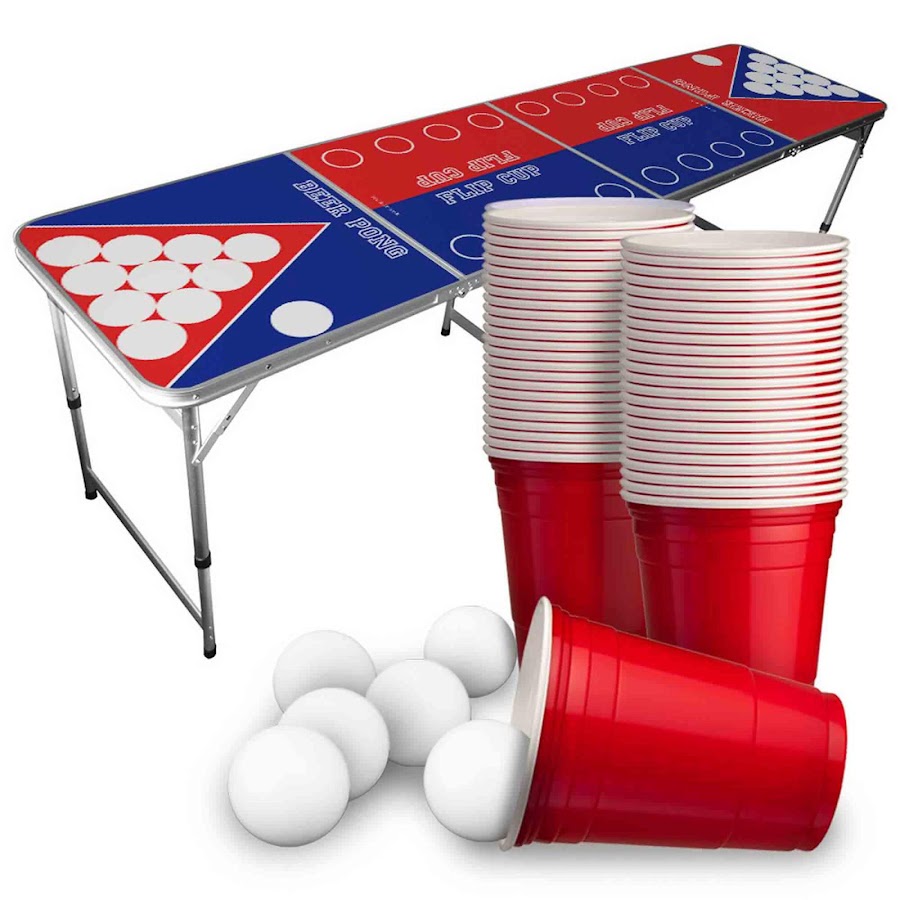 Beer Pong Bord (med Flip Cup) inkl. 50 muggar och 6 bollar